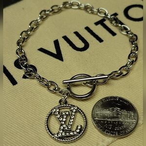 Crystal Silver LV, Toggle Bracelet, Custom Sizes